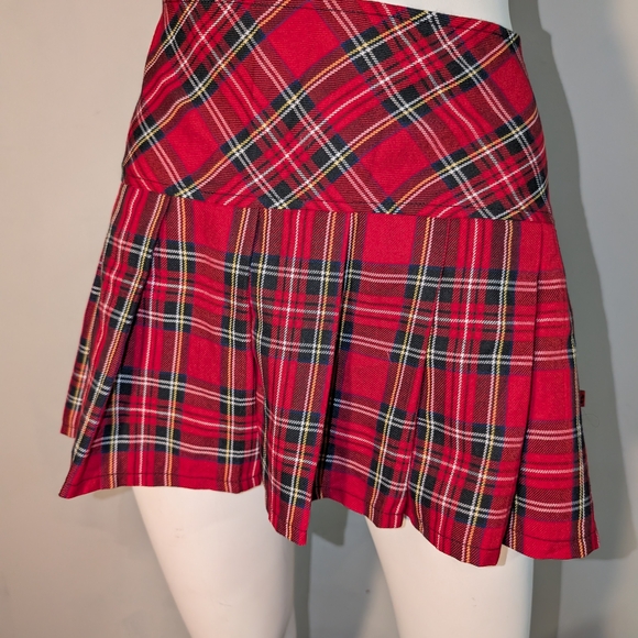 Royal Bones Red Plaid Skater Skirt - Picture 1 of 2